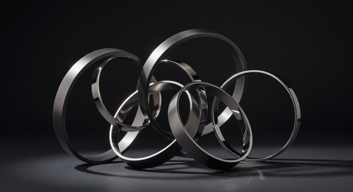 Abstract dark silver and polished metal rings arrangement